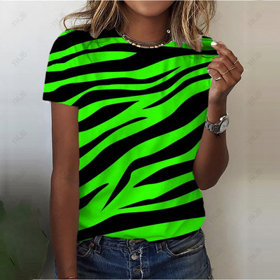 Tricou cu imprimeu vintage Y2K cu leopard, ocazional, cu decolteu în formă de tricou, pentru femei, cu imprimare în dungi, cu mânecă scurtă, pulovere pentru femei