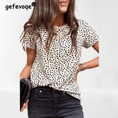 Leopard print s okruglim izrezom i kratkim rukavima, ležerna ulična majica s kratkim rukavima Femmes Ljetna nova modna široka ženska majica 2023.