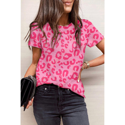 Leopard print s okruglim izrezom i kratkim rukavima, ležerna ulična majica s kratkim rukavima Femmes Ljetna nova modna široka ženska majica 2023.