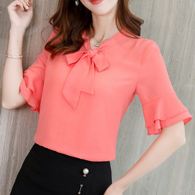 Ženski donji dio košulje proljeće ljeto kratkih rukava čistih boja šifon bluza ženska modna uska ležerna korejska jednostavna majica H9100