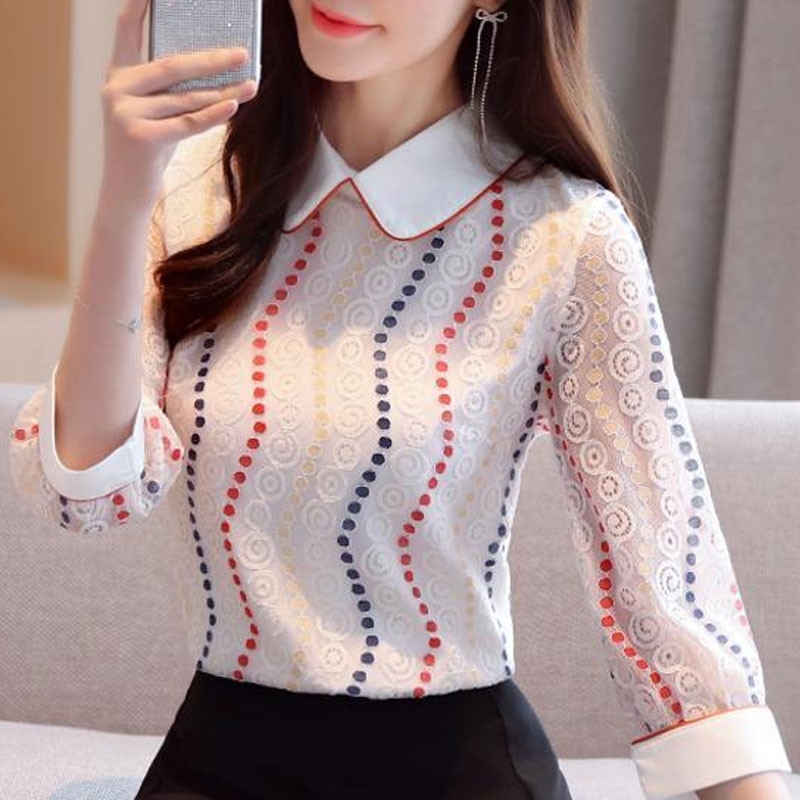 Îmbrăcăminte pentru femei Cămașă scobită imprimată Dantela la modă 2023 Primăvara Vară Navetă Dulce Guler Peter Pan Bluză casual cu mânecă 3/4