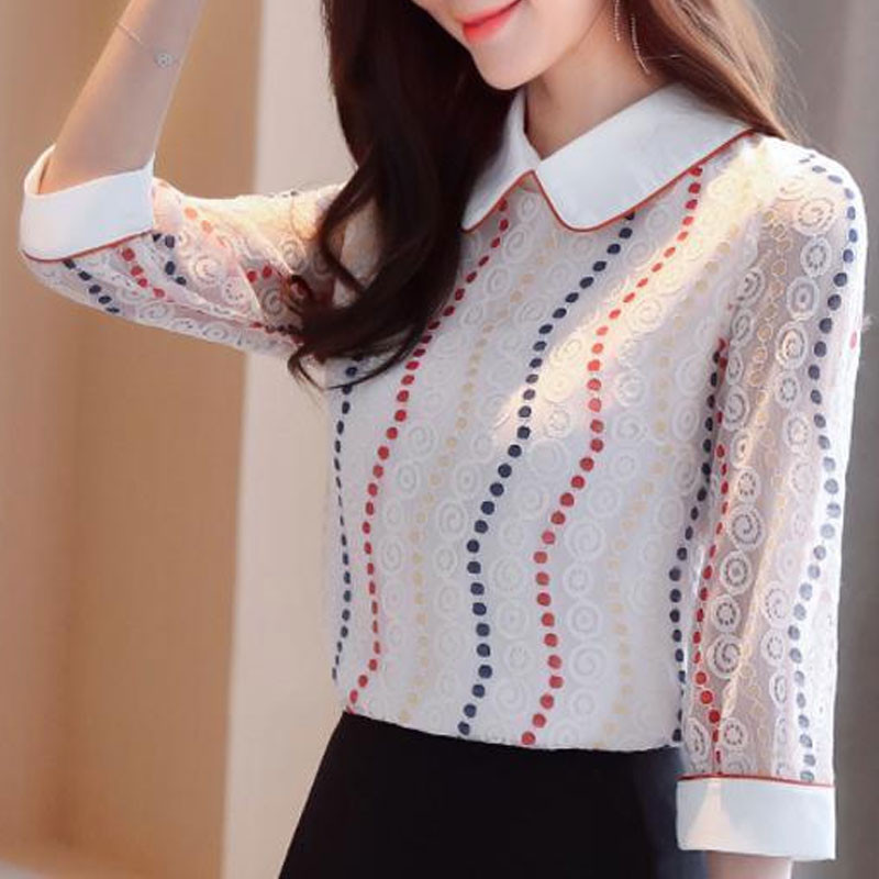 Îmbrăcăminte pentru femei Cămașă scobită imprimată Dantela la modă 2023 Primăvara Vară Navetă Dulce Guler Peter Pan Bluză casual cu mânecă 3/4