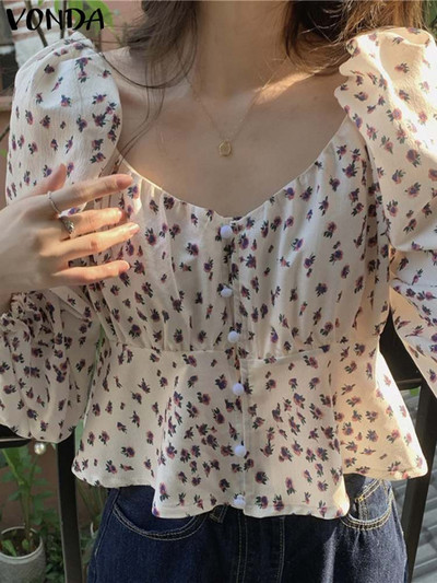 Ženske ljetne majice, elegantna bluza 2023., modne seksi majice s V izrezom i dugim rukavima s printom, ženske modne bluze s puf rukavima, vrećaste