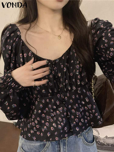 Ženske ljetne majice, elegantna bluza 2023., modne seksi majice s V izrezom i dugim rukavima s printom, ženske modne bluze s puf rukavima, vrećaste