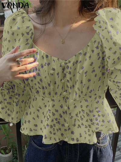 Ženske ljetne majice, elegantna bluza 2023., modne seksi majice s V izrezom i dugim rukavima s printom, ženske modne bluze s puf rukavima, vrećaste