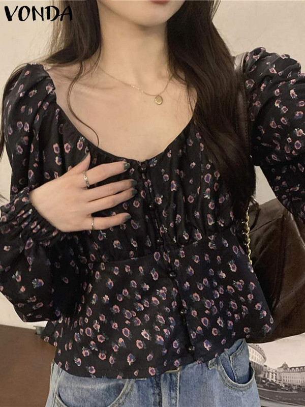 Ženske ljetne majice, elegantna bluza 2023., modne seksi majice s V izrezom i dugim rukavima s printom, ženske modne bluze s puf rukavima, vrećaste