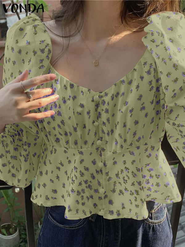 Ženske ljetne majice, elegantna bluza 2023., modne seksi majice s V izrezom i dugim rukavima s printom, ženske modne bluze s puf rukavima, vrećaste