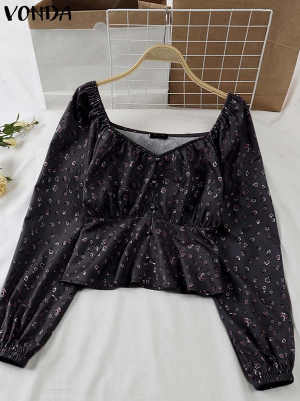 Ženske ljetne majice, elegantna bluza 2023., modne seksi majice s V izrezom i dugim rukavima s printom, ženske modne bluze s puf rukavima, vrećaste