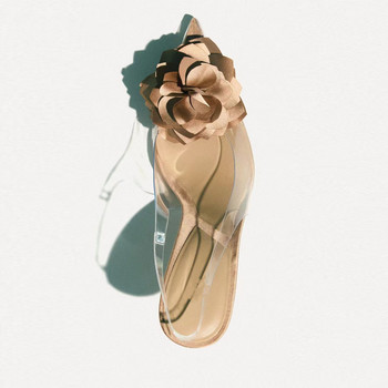 TRAF Летни дамски мулета с прозрачна декорация на цветя Сандали с гръб 2023 Модни PVC дамски обувки на висок ток със заострен край