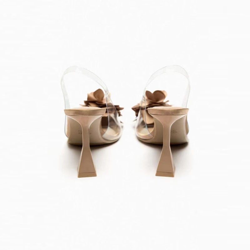 TRAF Summer γυναικεία Mules Διαφανή διακόσμηση λουλουδιών Σανδάλια slingback 2023 Γυναικεία ψηλοτάκουνα παπούτσια από PVC με μυτερό άκρο