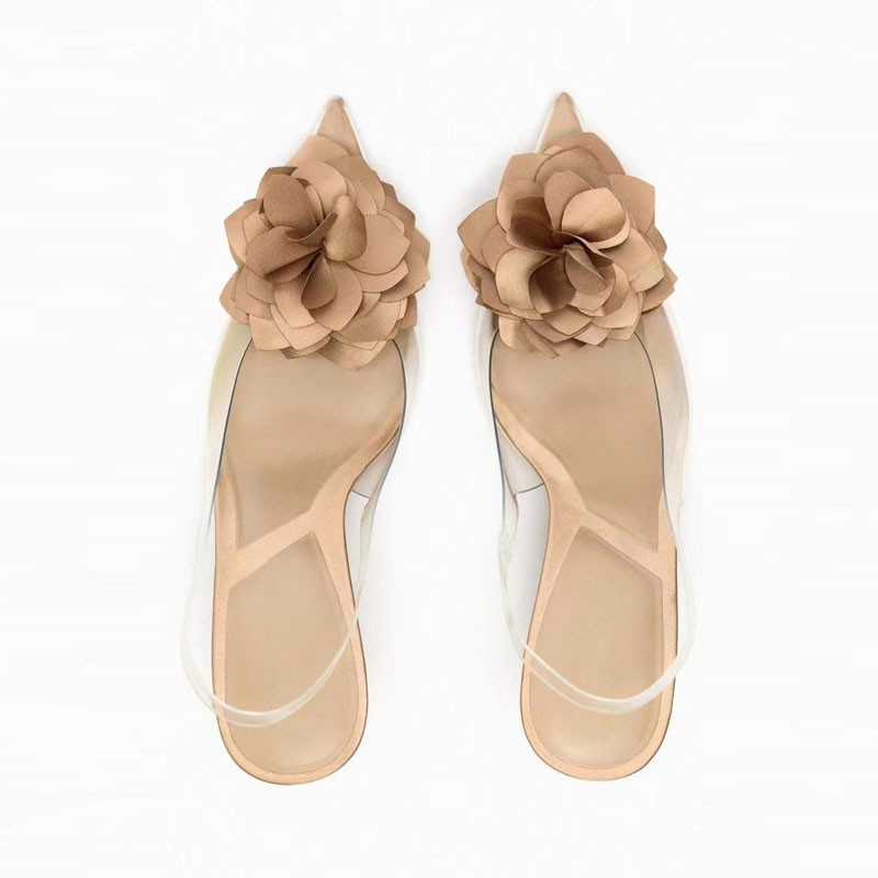 TRAF Summer γυναικεία Mules Διαφανή διακόσμηση λουλουδιών Σανδάλια slingback 2023 Γυναικεία ψηλοτάκουνα παπούτσια από PVC με μυτερό άκρο