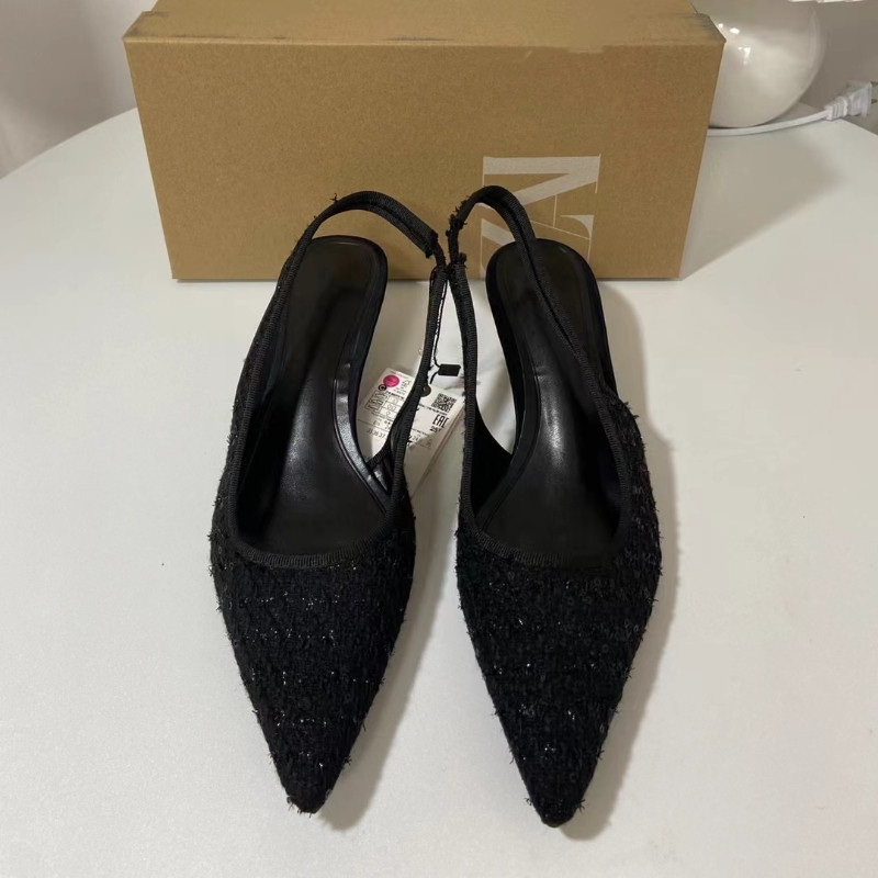 TRAF Casual Sequin Pumps Mules για Γυναικείες Σέξι Μυτερό Τακούνι Παπούτσια Slingbacks Sexy Black Heels Woman Kitten Heel Pumps Νέο