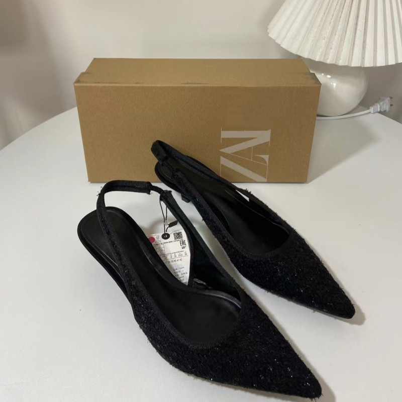 TRAF Casual Sequin Pumps Mules για Γυναικείες Σέξι Μυτερό Τακούνι Παπούτσια Slingbacks Sexy Black Heels Woman Kitten Heel Pumps Νέο