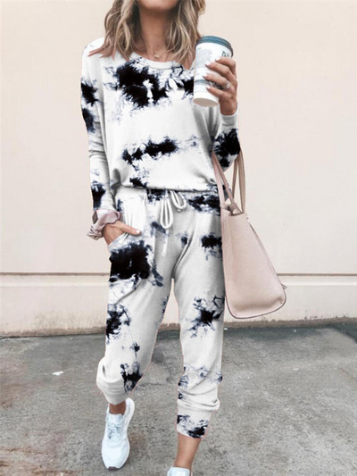 Tie Dye dvodijelni set Ženska trenirka Proljeće Jesen Pulover Top i kompleti hlača Salonska odjeća Ženska ležerna 2-dijelna odjeća