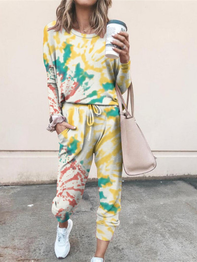 Tie Dye dvodijelni set Ženska trenirka Proljeće Jesen Pulover Top i kompleti hlača Salonska odjeća Ženska ležerna 2-dijelna odjeća