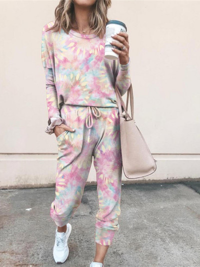 Tie Dye dvodijelni set Ženska trenirka Proljeće Jesen Pulover Top i kompleti hlača Salonska odjeća Ženska ležerna 2-dijelna odjeća