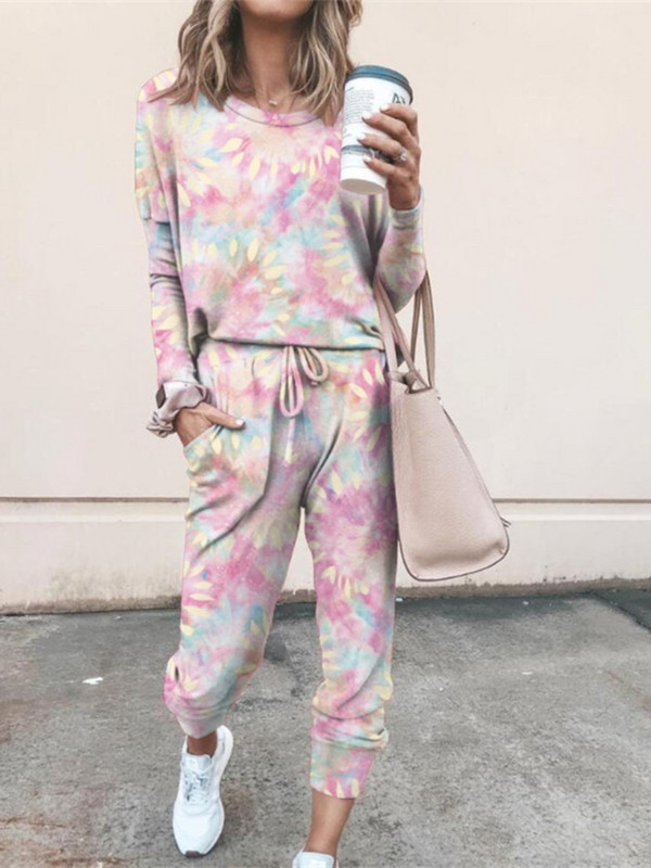 Tie Dye dvodijelni set Ženska trenirka Proljeće Jesen Pulover Top i kompleti hlača Salonska odjeća Ženska ležerna 2-dijelna odjeća