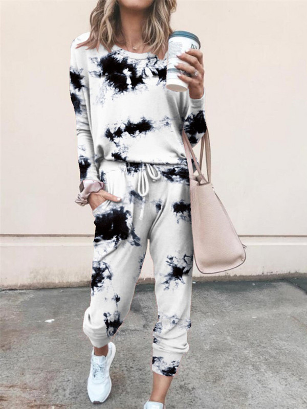 Tie Dye dvodijelni set Ženska trenirka Proljeće Jesen Pulover Top i kompleti hlača Salonska odjeća Ženska ležerna 2-dijelna odjeća