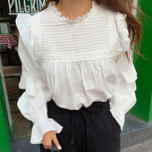 Dámske blúzky s voľným stojacím golierom Falbala, košele, jar/leto 2020, topy s plným rukávom, elegantné biele košele