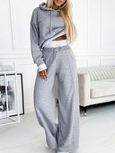 Dámske nohavice s vreckami a širokými nohavicami, voľný outfit, ženský streetwear s dlhým rukávom a nohavicami, ležérny jednofarebný set, jeseň/zima, nový