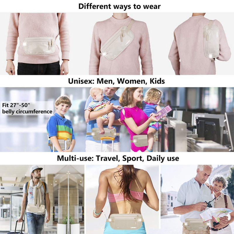 Nevidljivi putni paketi oko struka Torbica za putovnicu Pojasna torbica za novac Skriveni sigurnosni novčanik Poklon Putna torba Torbica za prsa Torbica za novac oko struka