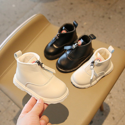 Κομψές μπροστινές μπότες με φερμουάρ Παιδικές βρεφικές κοντές μπότες για νήπια Νέα 2024 μαλακό δέρμα PU για κορίτσια Αγόρια Αντιολισθητικά βελούδινα χειμωνιάτικα μποτάκια