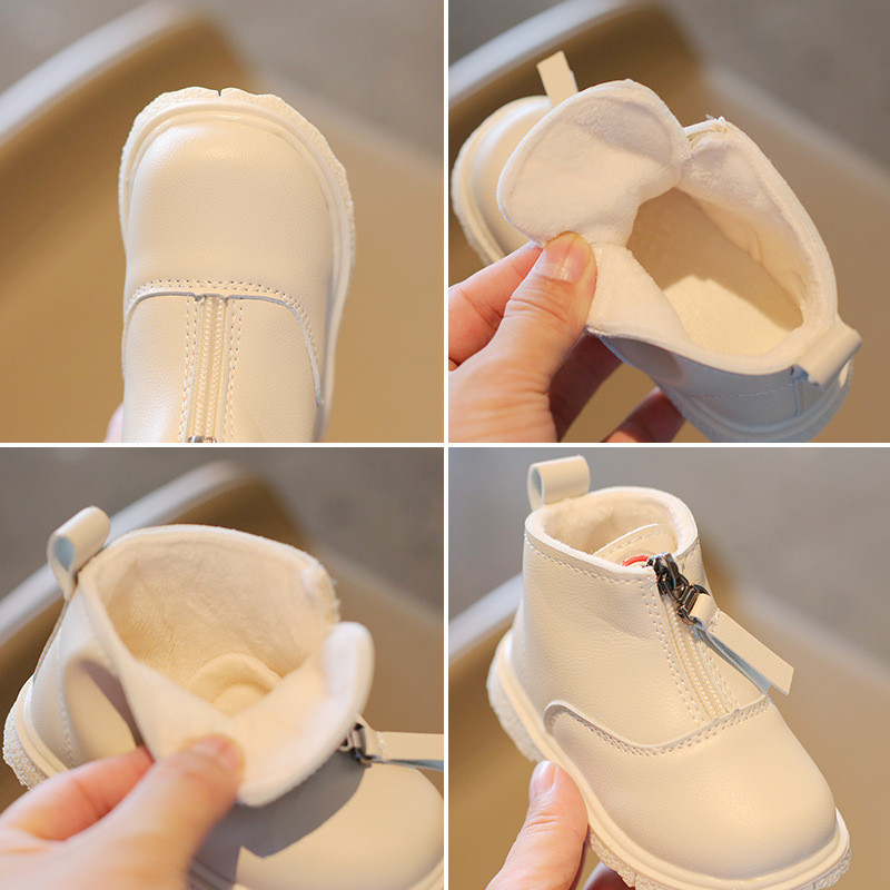 Elegantne čizme s prednjim patentnim zatvaračem Dječje kratke čizme za malu djecu Novo 2024. od meke PU kože za djevojčice i dječake Neklizajuće plišane zimske čizme za djecu