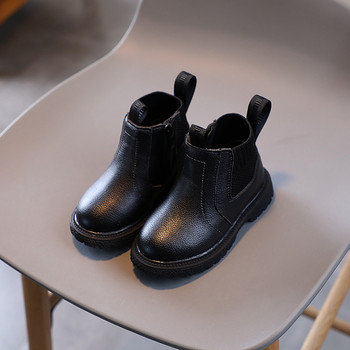 Botines Φθινοπωρινές χειμερινές καινούργιες παιδικές μπότες βρετανικές μαλακές δερμάτινες μπότες για κορίτσια βελούδινο ζεστό παιδικό παπούτσι για αγόρι μόδας με φερμουάρ Μποτάκι αστραγάλου ботинки
