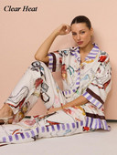 Ženska blagdanska košulja s printom Hlače Dvodijelni set s pola rukava na rever Majica s jednim kopčanjem i širokim hlačama Odijelo Žensko