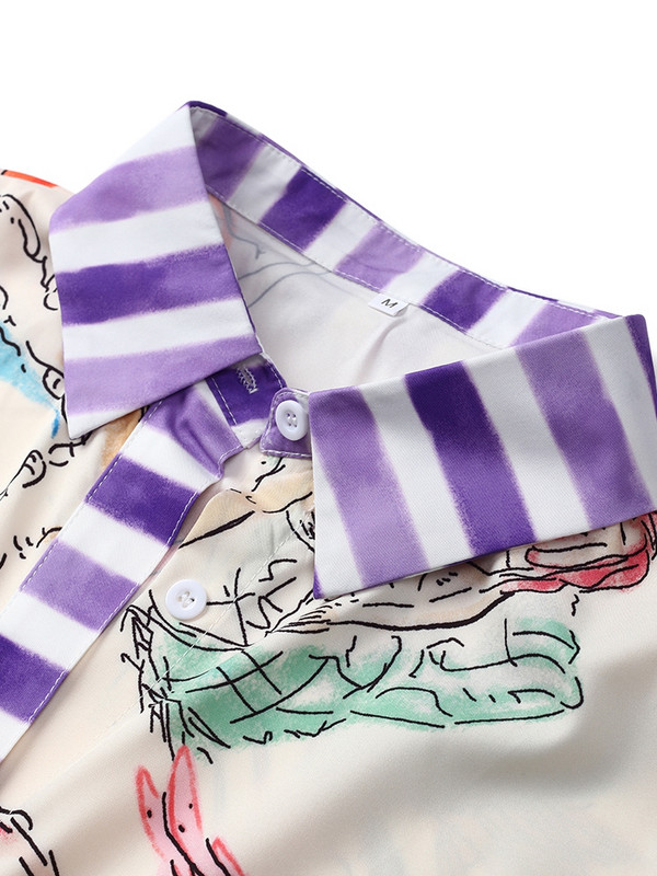 Ženska blagdanska košulja s printom Hlače Dvodijelni set s pola rukava na rever Majica s jednim kopčanjem i širokim hlačama Odijelo Žensko