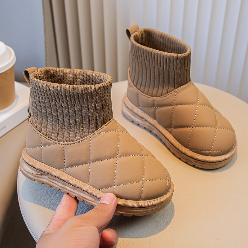 Παιδικά Linge Boots Snow 2023 Χειμερινά νέα για αγόρια βελούδινα βαμβακερά παπούτσια Κοριτσίστικα ελαστικά κοντά σωληνάκια κάλτσες Μπότες Drop Shipping Cute