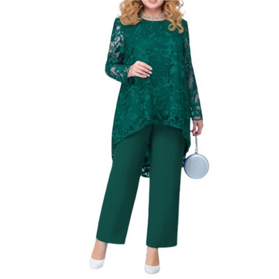 1 set ținută casual femei tricou + pantaloni set două piese dantelă patchwork vară scobit neregulat ținută elegantă damă pentru petrecere
