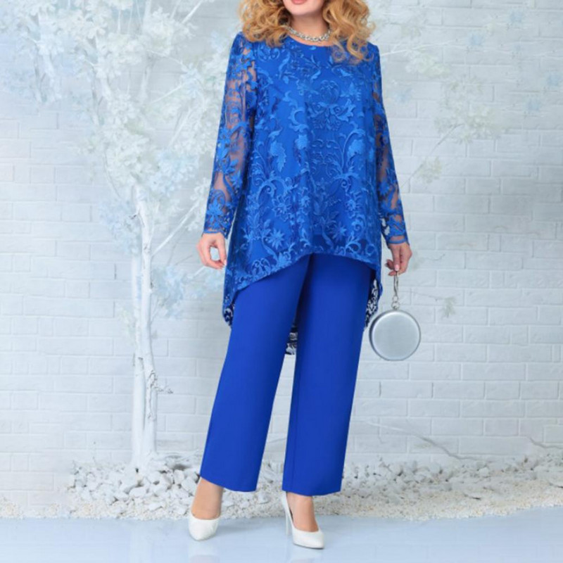 1 set ținută casual femei tricou + pantaloni set două piese dantelă patchwork vară scobit neregulat ținută elegantă damă pentru petrecere