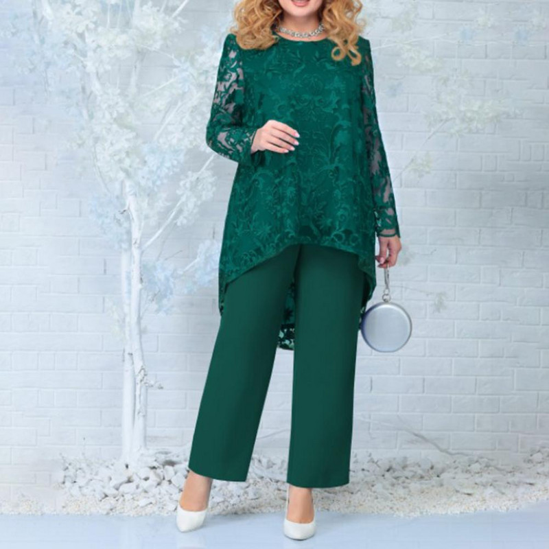 1 set ținută casual femei tricou + pantaloni set două piese dantelă patchwork vară scobit neregulat ținută elegantă damă pentru petrecere