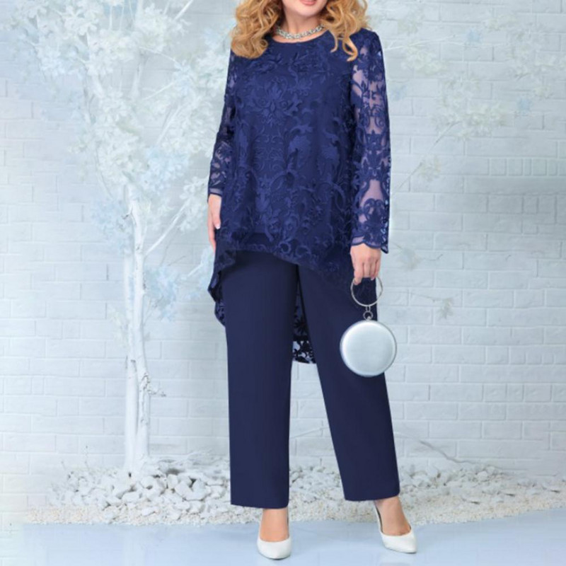 1 set ținută casual femei tricou + pantaloni set două piese dantelă patchwork vară scobit neregulat ținută elegantă damă pentru petrecere
