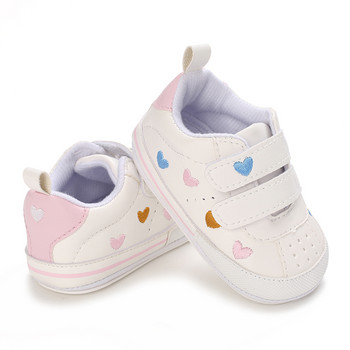 Новородено бебе, момче, момиче, кожени обувки с цвят сърце, бебешки обувки за първи проходилки, гумени нехлъзгащи се бебешки ежедневни обувки 0-18M