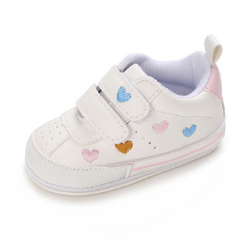 Новородено бебе, момче, момиче, кожени обувки с цвят сърце, бебешки обувки за първи проходилки, гумени нехлъзгащи се бебешки ежедневни обувки 0-18M