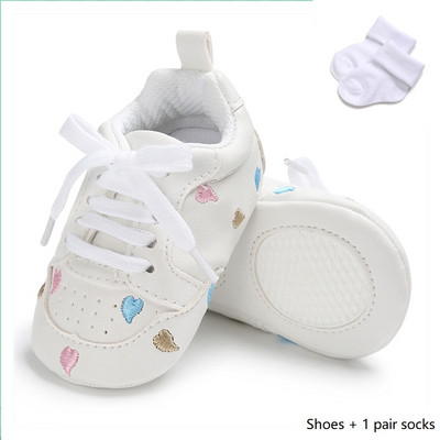 Nou-născut Bebeluș Băiețel Fată Culoarea inimii Pantofi din piele pentru sugari Încălțăminte de cauciuc Anti-alunecare pentru copii mici Pantofi ocazionali pentru bebeluși 0-18M