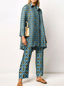 Γυναικεία Streetwear Loose ίσια ασορτί Σετ Γυναικεία ελαστική μέση Παντελόνι γραφείου Κοστούμι Vintage Εκτύπωση Γυριστός γιακάς Σετ δύο τεμαχίων