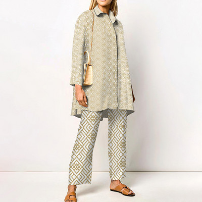 Γυναικεία Streetwear Loose ίσια ασορτί Σετ Γυναικεία ελαστική μέση Παντελόνι γραφείου Κοστούμι Vintage Εκτύπωση Γυριστός γιακάς Σετ δύο τεμαχίων