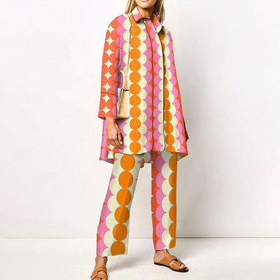 Γυναικεία Streetwear Loose ίσια ασορτί Σετ Γυναικεία ελαστική μέση Παντελόνι γραφείου Κοστούμι Vintage Εκτύπωση Γυριστός γιακάς Σετ δύο τεμαχίων