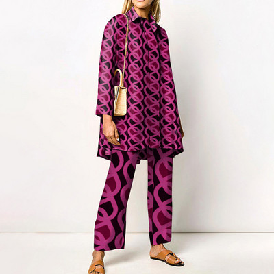 Γυναικεία Streetwear Loose ίσια ασορτί Σετ Γυναικεία ελαστική μέση Παντελόνι γραφείου Κοστούμι Vintage Εκτύπωση Γυριστός γιακάς Σετ δύο τεμαχίων