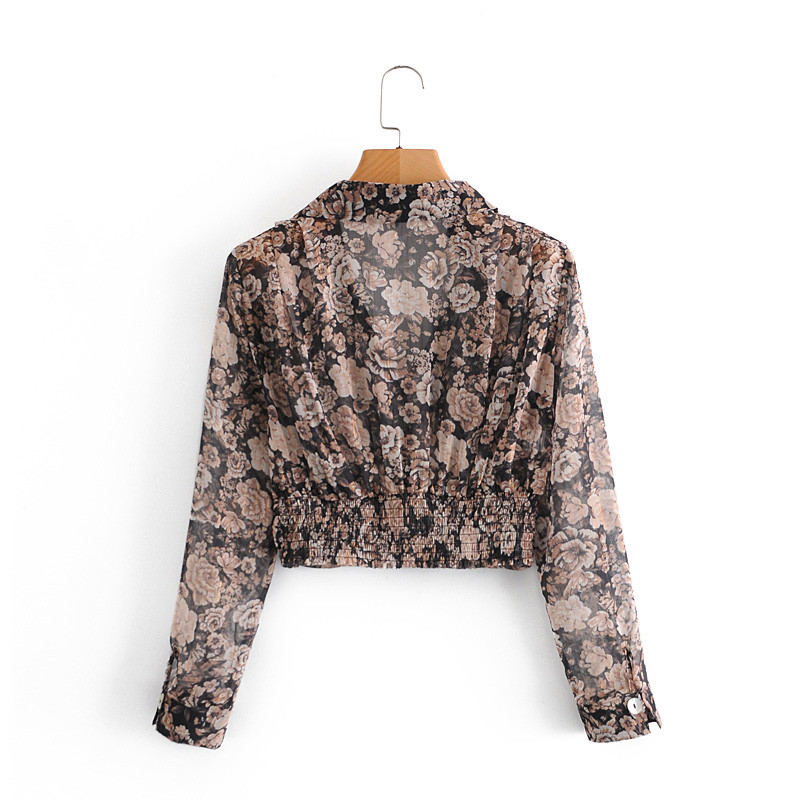 KONDALA Cămașă de damă Za cu imprimeu floral, cu decolteu în V, vintage, bluză scurtă, elegantă, șifon, cămăși cu mânecă lungă, Topuri pentru femeie Eleagnt