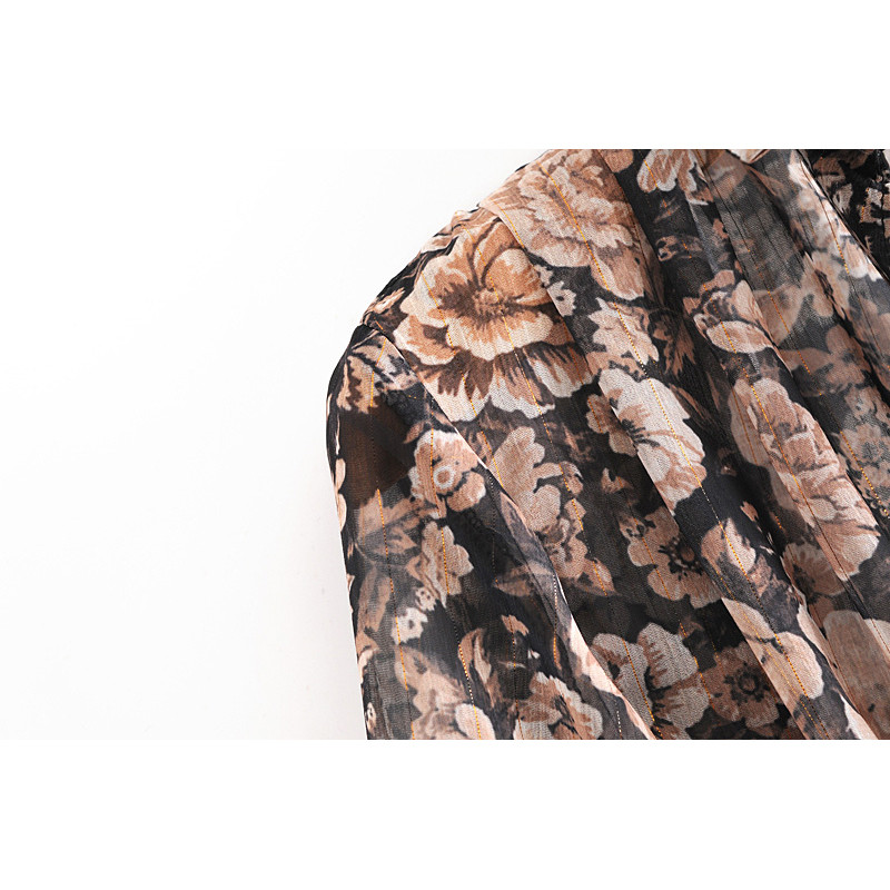 KONDALA Cămașă de damă Za cu imprimeu floral, cu decolteu în V, vintage, bluză scurtă, elegantă, șifon, cămăși cu mânecă lungă, Topuri pentru femeie Eleagnt