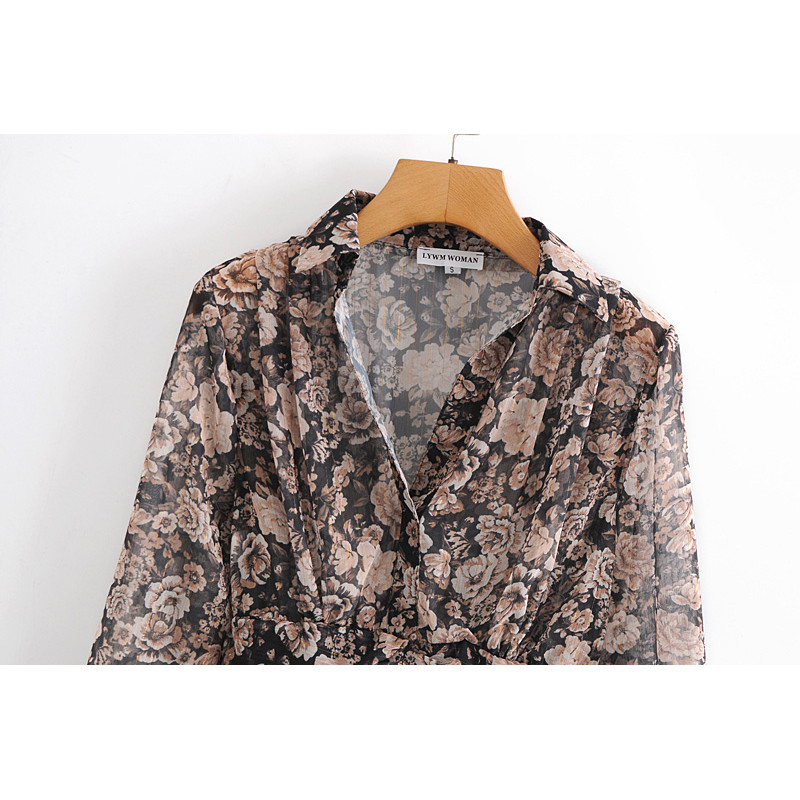 KONDALA Cămașă de damă Za cu imprimeu floral, cu decolteu în V, vintage, bluză scurtă, elegantă, șifon, cămăși cu mânecă lungă, Topuri pentru femeie Eleagnt