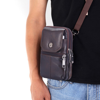 Мъжка телешка кожена многопластова раница за кръста Мъжки чанти за телефон с цип за пътуване
