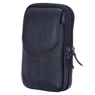 Pánska viacvrstvová hovädzia kožená pásová taška na zips, cestovné puzdro na telefón