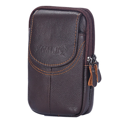 Pánska viacvrstvová hovädzia kožená pásová taška na zips, cestovné puzdro na telefón