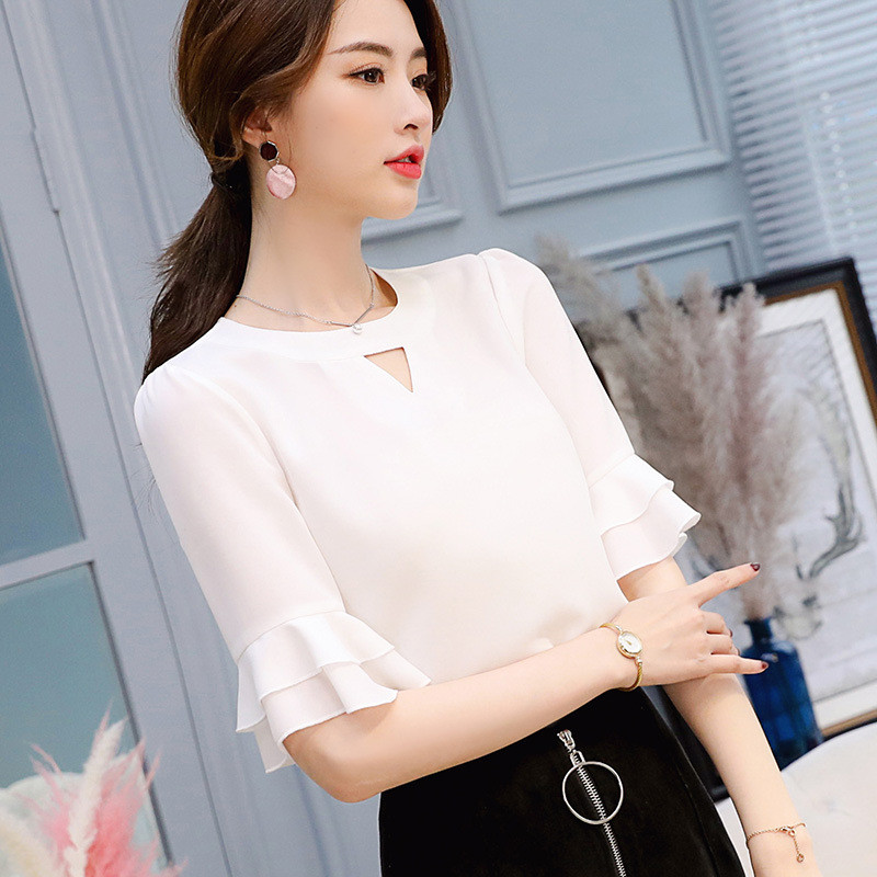Proljeće ljeto Ženske šifonske košulje Ženske moderne bluze čistih boja do pola rukava Uredske dame za slobodno vrijeme Tanka gornja odjeća H9102