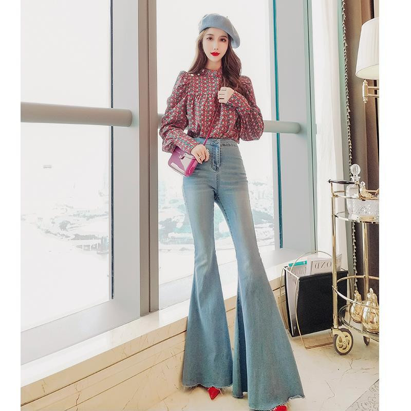 Novi dolazak, korejske ženske bluze s puf rukavima s O izrezom, modne šifonske košulje s starinskim printom, 2020. Chic Streetwear Blusas Mujer